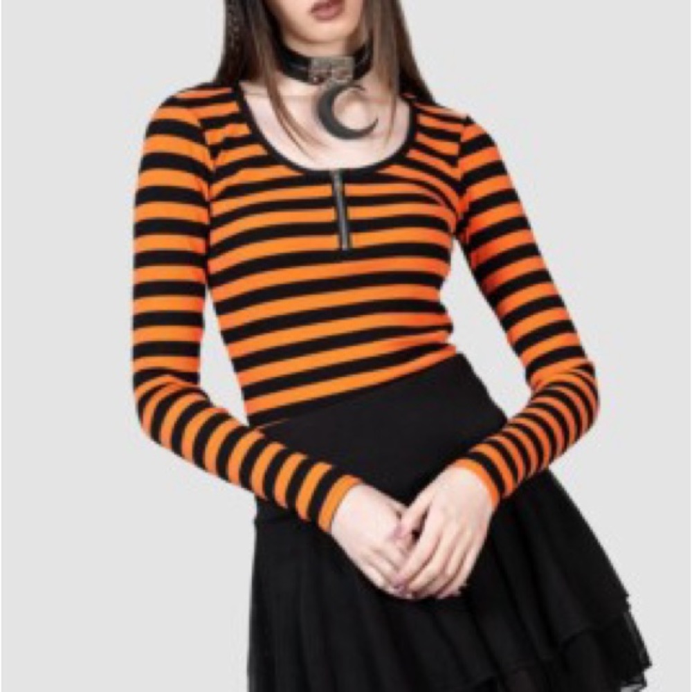Killstar Black and Orange Striped Top